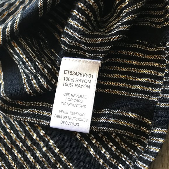 En Creme Blk/Metallic Gold Double V-Neck Flare 3/4 Sleeve Boho Flowy Blouse Lg - Picture 4 of 12